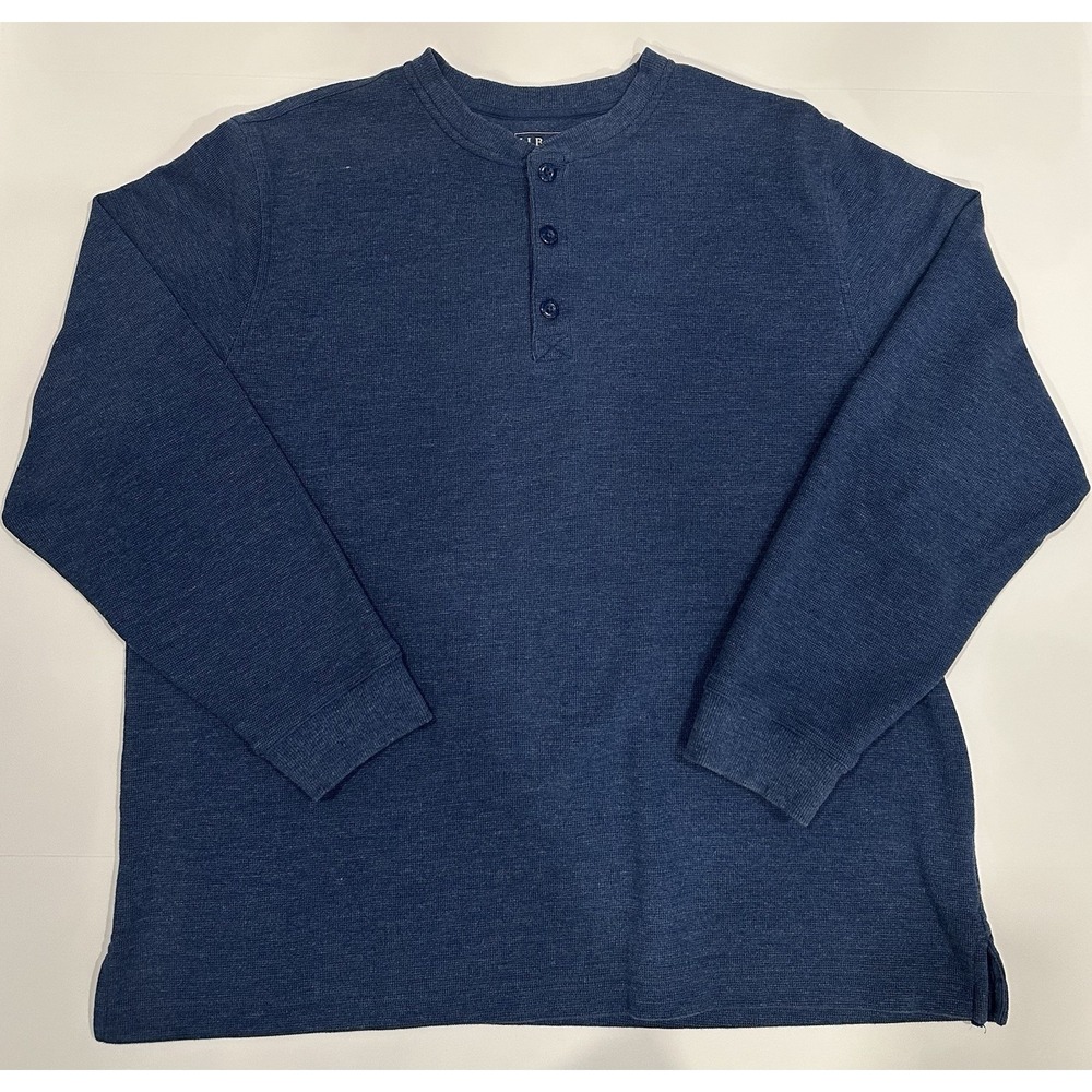 L.L.Bean Men's Blue Waffle Knit Henley Shirt Extra Large Regular Fit XL